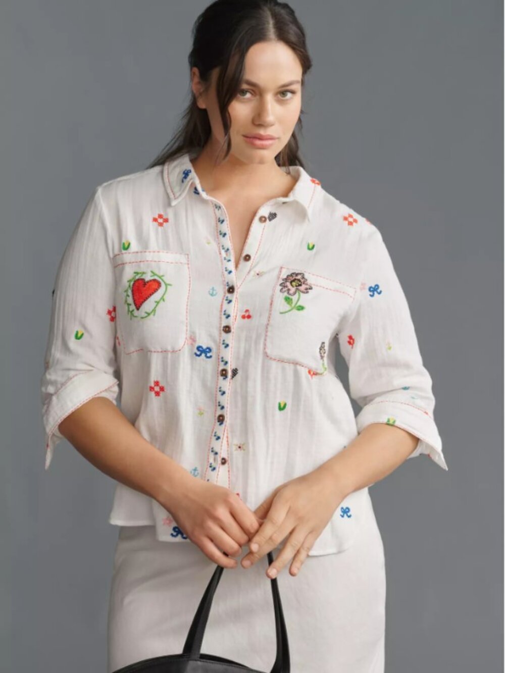 Anthropologie- Pilcro Embroidered Icon Buttondown Shirt